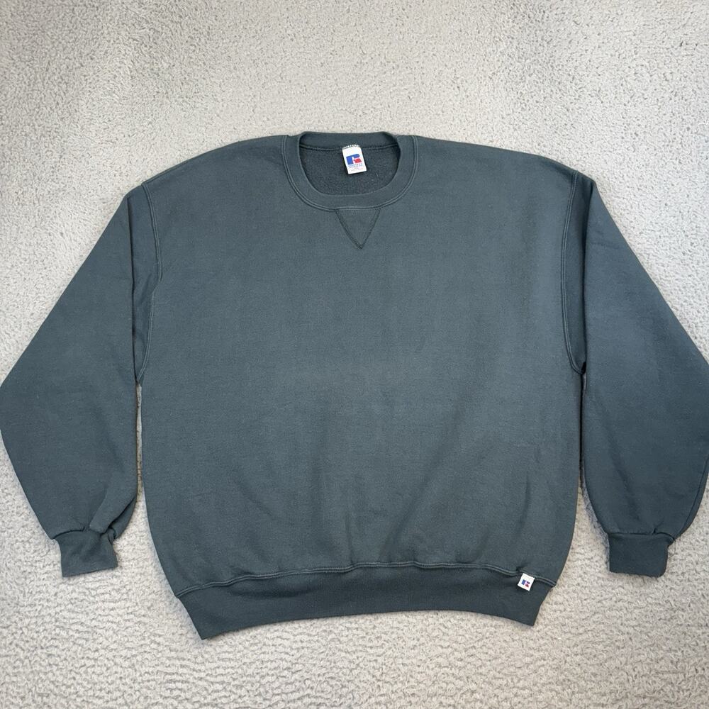 Russell Athletic Crewneck Blank Sweatshirt Forest Green 2XL VTG Y2K Faded Grunge